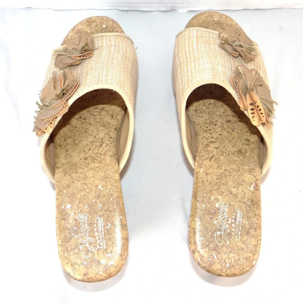 Jaclyn‎ Smith Adina Natural Wedge Sandals Floral Cork Platform Beige Womens 10M